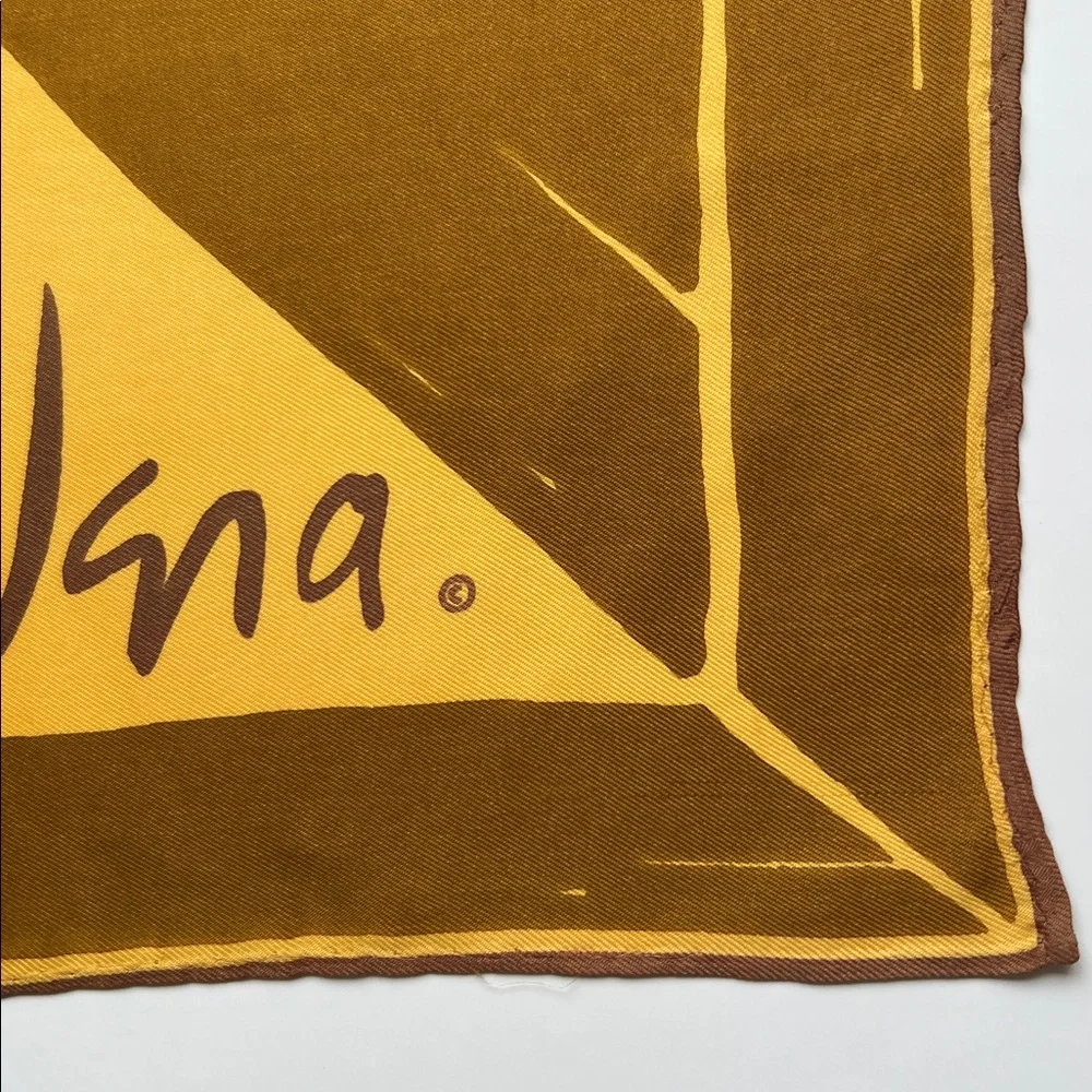 Vintage Vera Neumann square deadstock mustard / brown scarf large Logo